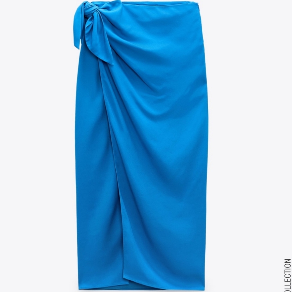 ZARA High Waisted Pareo Knot Skirt Blue